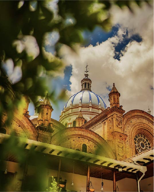 The top of the Cathedral of the Immaculate Conception in Cuenca, Ecuador
